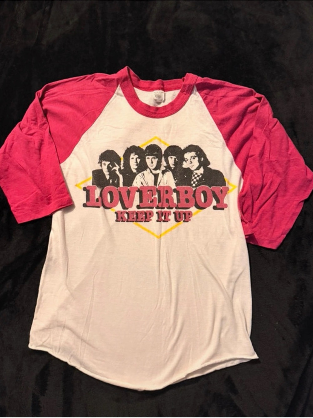 Loverboy Keep It Up Raglan Baseball Tee - White & Pink